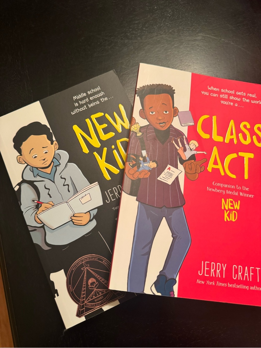 "Class Act" and "New Kid" Kids Books - Red, Black Covers